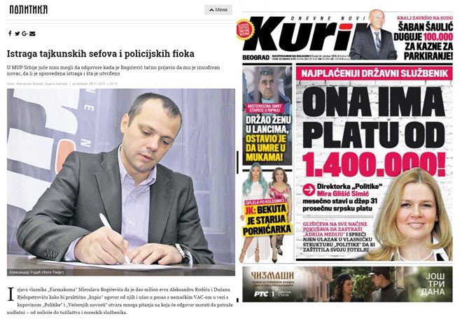 Only two days after Politika published an article about suspicious transactions of Aleksandar Rodic's tabloid Kurir, a brutal attack was launched at the director of Politika, Mira Glisic
