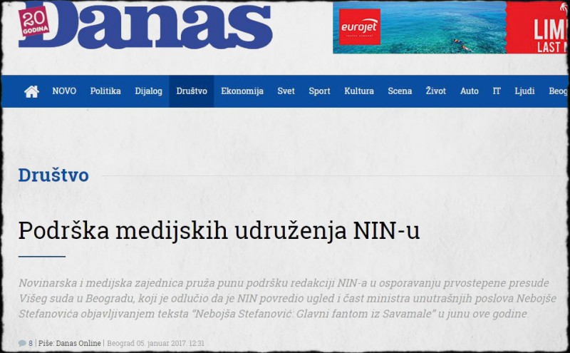 After the verdict of the Higher Court in Belgrade against NIN, numerous articles, analysis, statements of support, protests and public forums were published, as well as the opening of a bank account to help the “victims of persecution”.