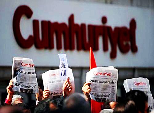 Erdogan organized Public Order forces to break into the newsroom of the respectable Hurriyet.