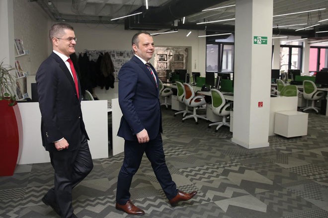 Pre-election partnership: Vuk Jeremić visiting Aleksandar Rodić and his Adria media Group