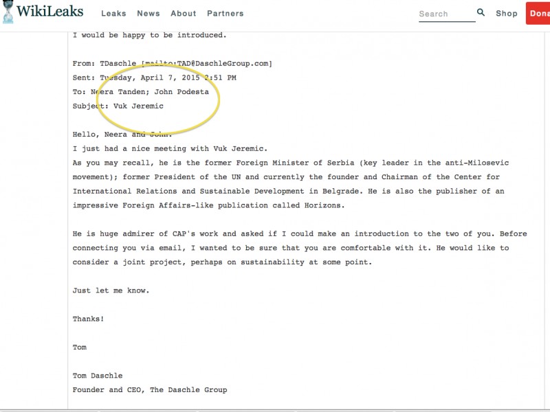 Wikileaks revealed Jeremic's connections to Miskovic's lobbyist